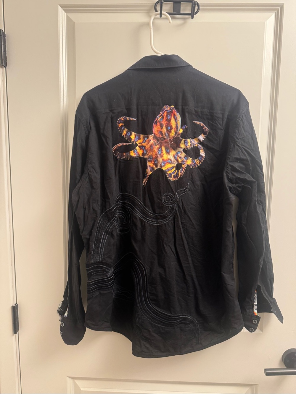 Robert Graham Black Shirt Jacket with Colorful Octopus Embroidery